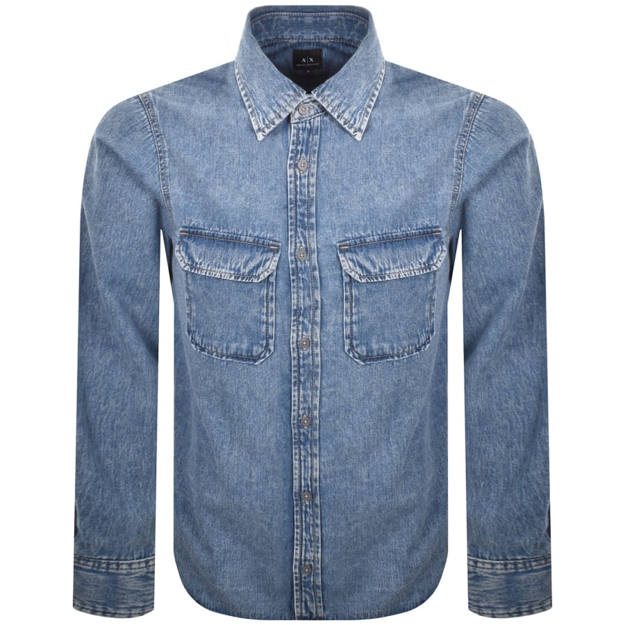 Armani Exchange Long Sleeved Denim Shirt Blue | Mainline Menswear us